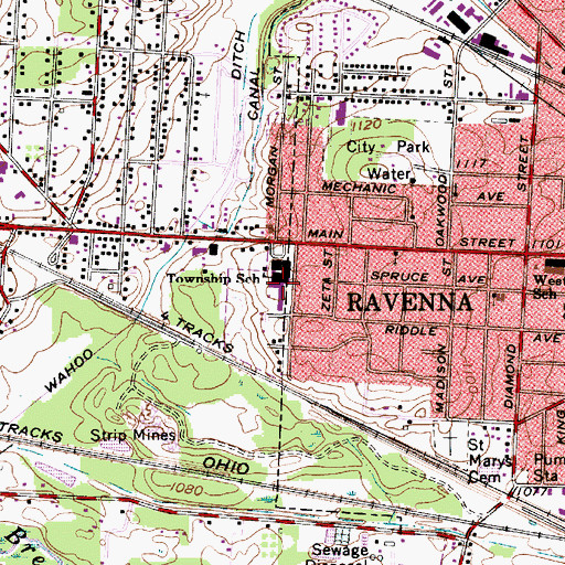 Topographic Map of Ravenna Township School, OH