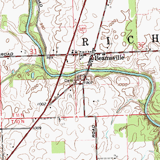 Topographic Map of Beamsville Cemetery, OH