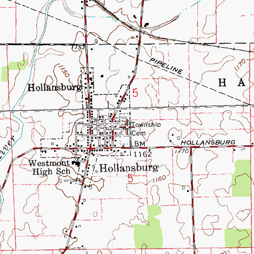 Topographic Map of Hollansburg Cemetery, OH