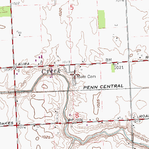 Topographic Map of Mote Cemetery, OH