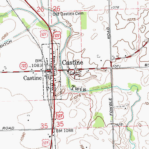 Topographic Map of New Castine Cemetery, OH