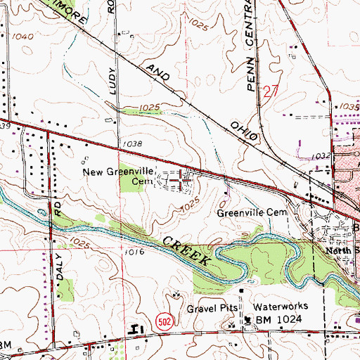 Topographic Map of New Greenville Cemetery, OH