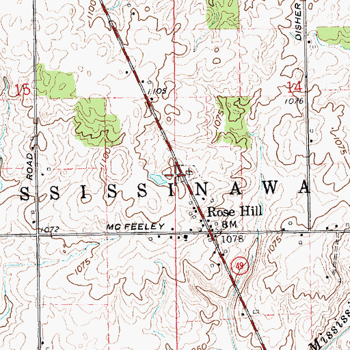 Topographic Map of Old Rose Hill Cemetery, OH