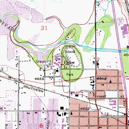 Topographic Map of Island Grove Park, CO