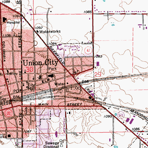 Topographic Map of Union City Cemetery (historical), OH