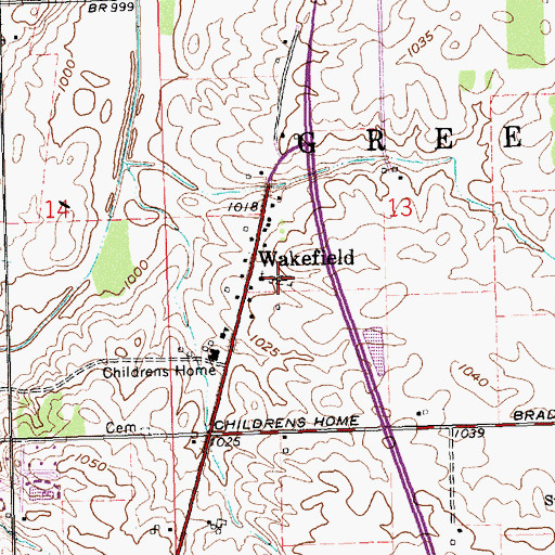 Topographic Map of Wakefield Lutheran Cemetery, OH