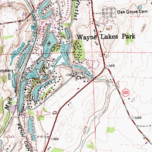 Topographic Map of Wayne Lakes Cemetery, OH