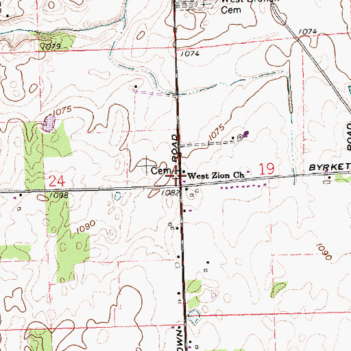 Topographic Map of West Zion Cemetery, OH