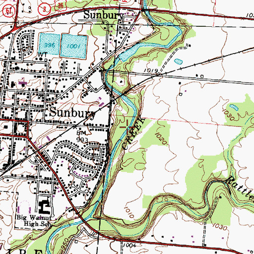 Topographic Map of Burrers Mill (historical), OH