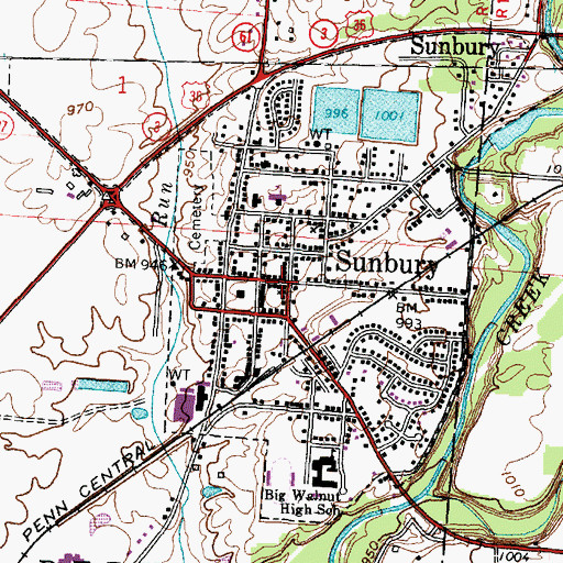 Topographic Map of First Baptist Church of Sunbury, OH