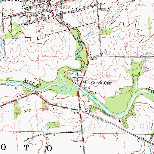Topographic Map of Mill Creek Cemetery, OH