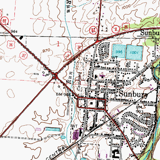 Topographic Map of Sunbury Cemetery, OH