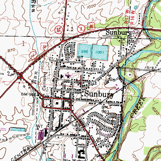 Topographic Map of Sunbury Wesleyan Methodist Church, OH