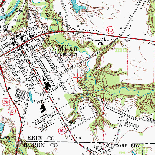 Topographic Map of Milan Cemetery, OH