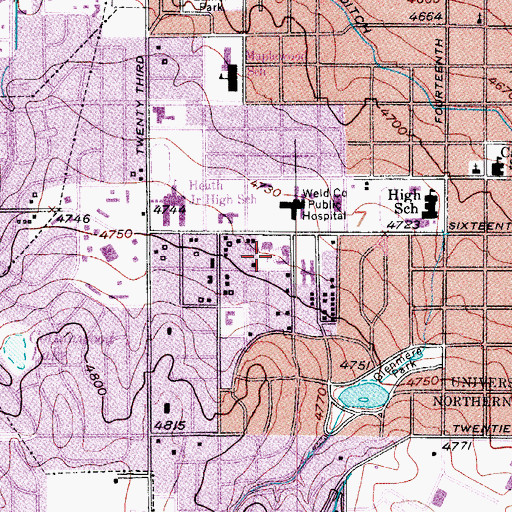 Topographic Map of Montview Park, CO