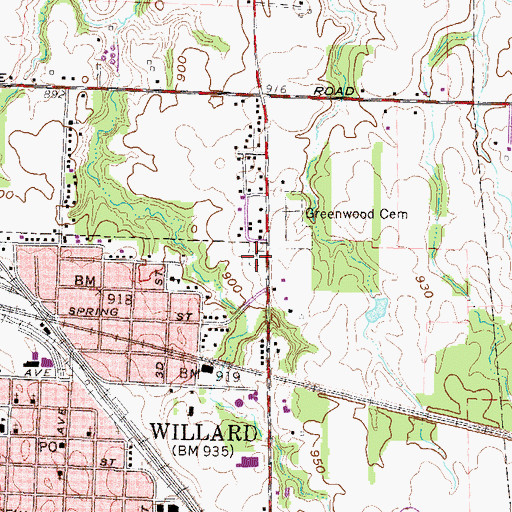 Topographic Map of Old Greenwood Cemetery, OH