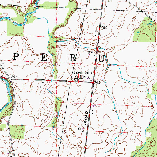 Topographic Map of Peru Center Cemetery, OH
