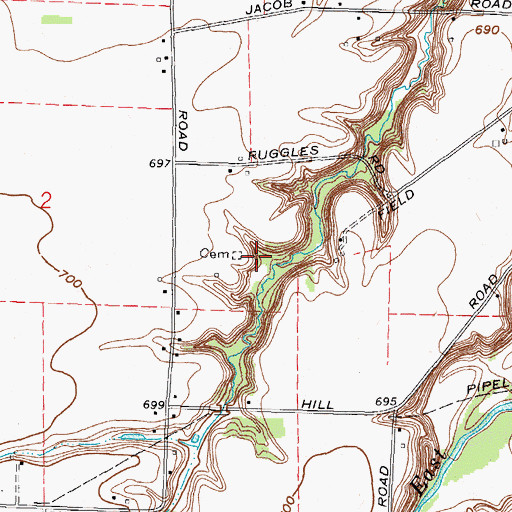 Topographic Map of Ruggles Cemetery, OH