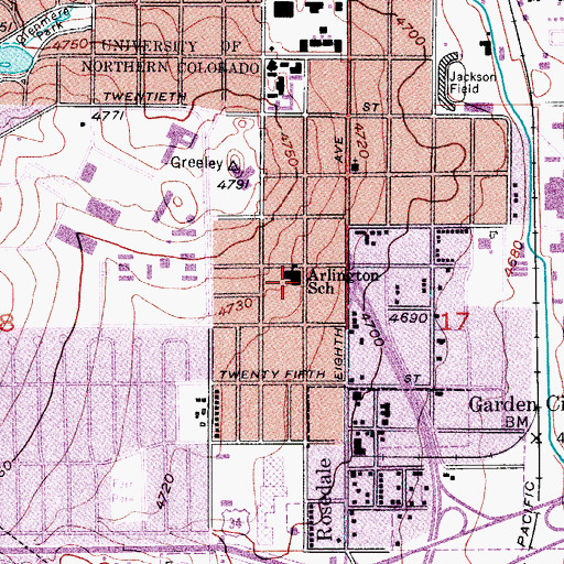Topographic Map of Arlington School, CO