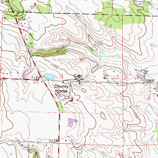 Topographic Map of County Home Cemetery, OH