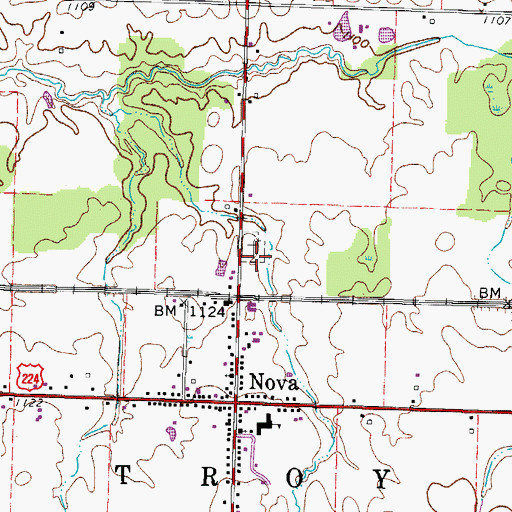 Topographic Map of Nova Cemetery, OH