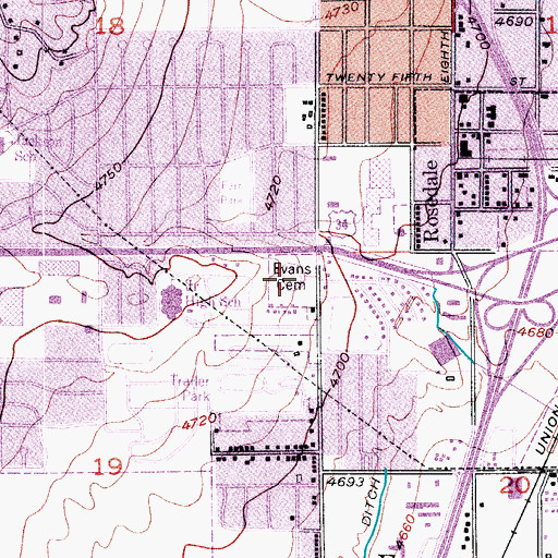 Topographic Map of Evans Cemetery, CO