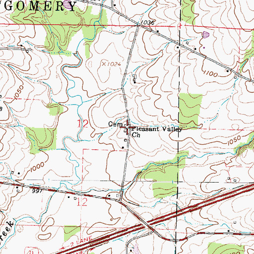 Topographic Map of Pleasant Valley Cemetery, OH