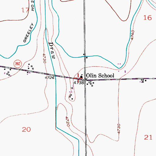 Topographic Map of Olin School (historical), CO