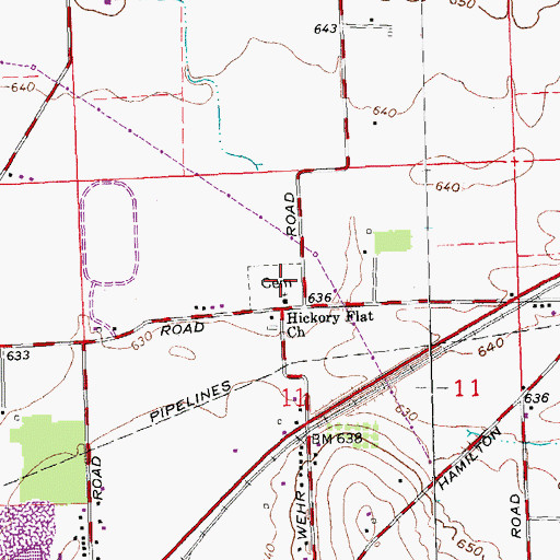Topographic Map of Hickory Flats Cemetery, OH
