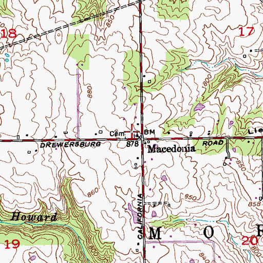Topographic Map of Macedonia Cemetery, OH