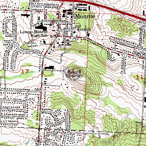 Topographic Map of Mound Cemetery, OH