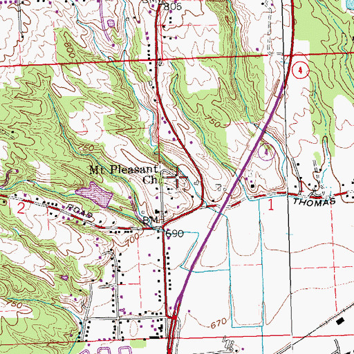 Topographic Map of Mount Pleasant Cemetery, OH