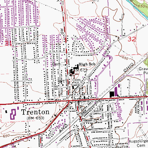 Topographic Map of Saint Johns Cemetery, OH