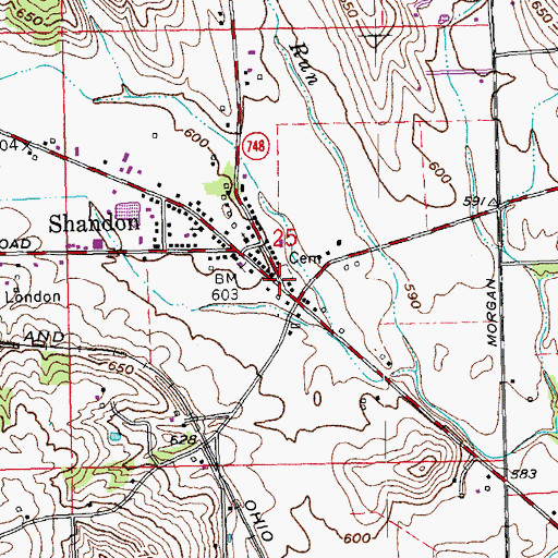 Topographic Map of Shandon Cemetery, OH