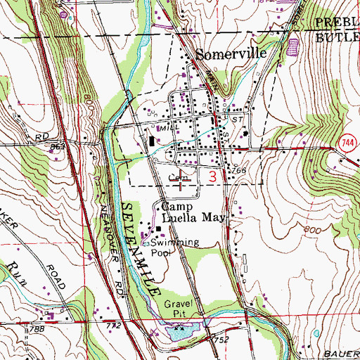 Topographic Map of Somerville Cemetery, OH