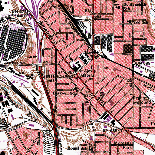 Topographic Map of Broadway Methodist Church, OH