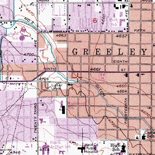 Topographic Map of Greeley, CO