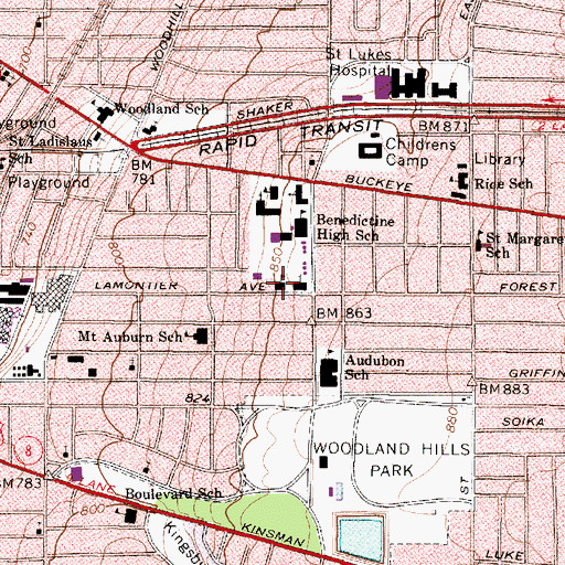Topographic Map of Saint Benedict School (historical), OH