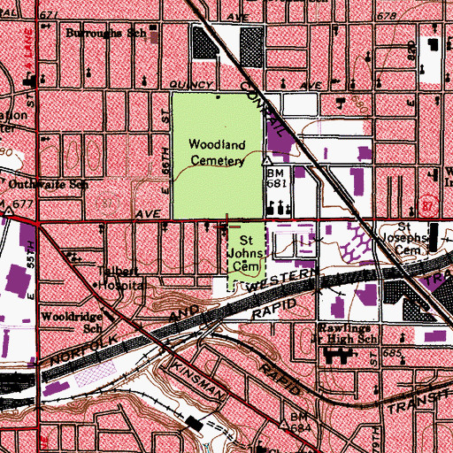 Topographic Map of Saint Edwards Roman Catholic Church, OH