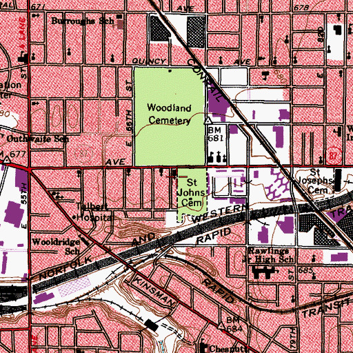 Topographic Map of Saint Edwards School, OH