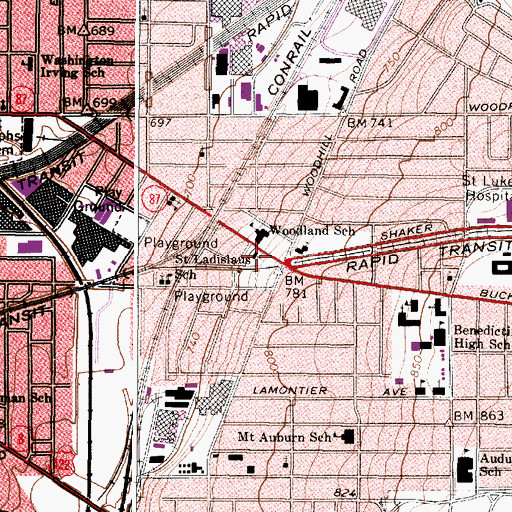 Topographic Map of Saint Johns School, OH