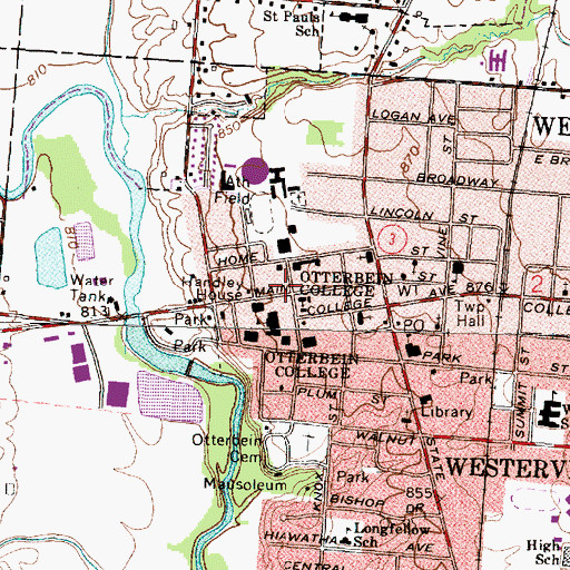 Topographic Map of Saum Hall, OH