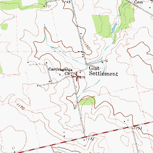 Topographic Map of Gist Cemetery, OH