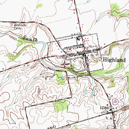 Topographic Map of Highland Cemetery, OH
