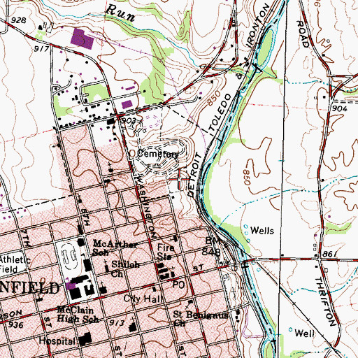 Topographic Map of Saint Josephs Cemetery, OH