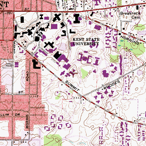 Topographic Map of Cunningham Hall, OH