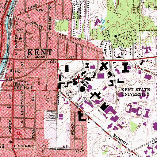 Topographic Map of Merrill Hall, OH