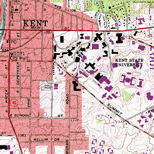 Topographic Map of Satterfield Hall, OH