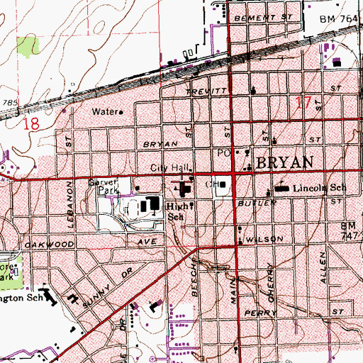 Topographic Map of Bryan Junior High School (historical), OH