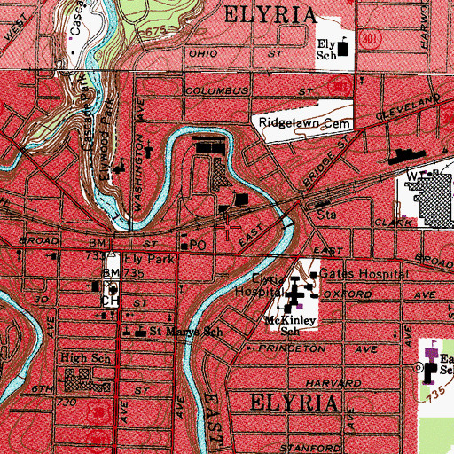Topographic Map of Elyria Fire Department - Station 1, OH